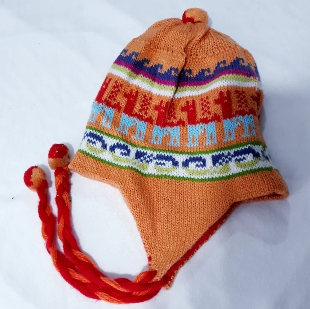 Hat Unisex Alpaca Wool Blend Reversible Peruvian Inka Llama Knit Colorful